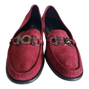 Stuart Weitzman Habit sz 10.5 M Loafers Horsebit Suede Maroon Red Women's